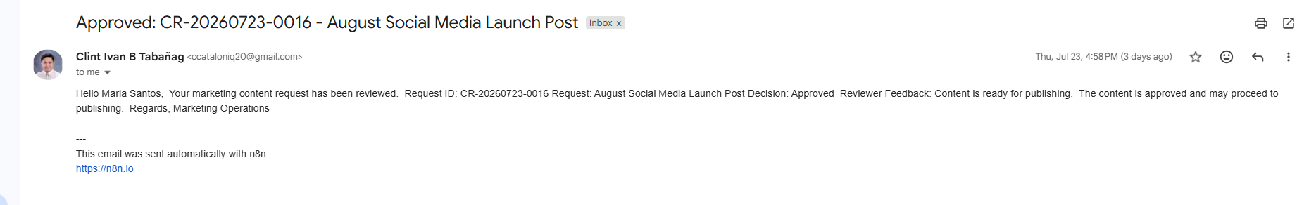 Gmail Content Approved Notification
