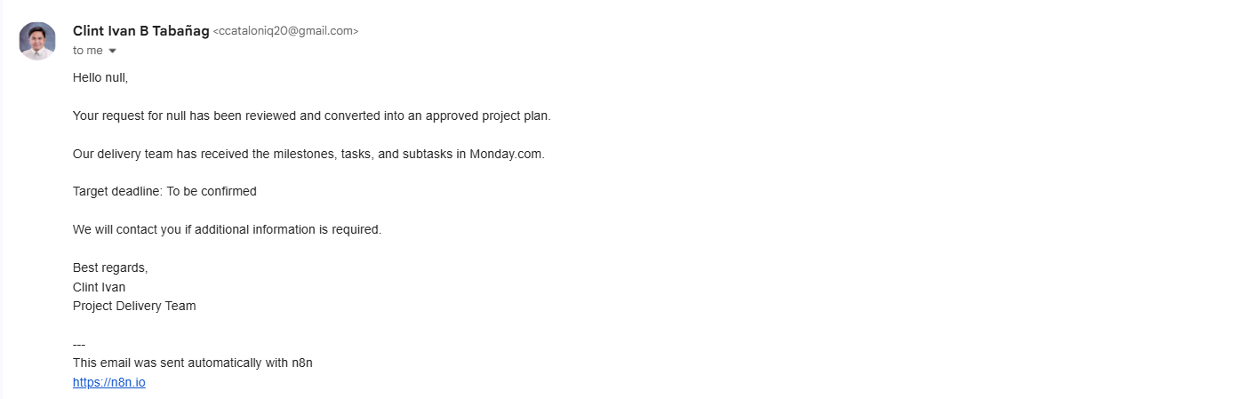 Client Project Approval Email